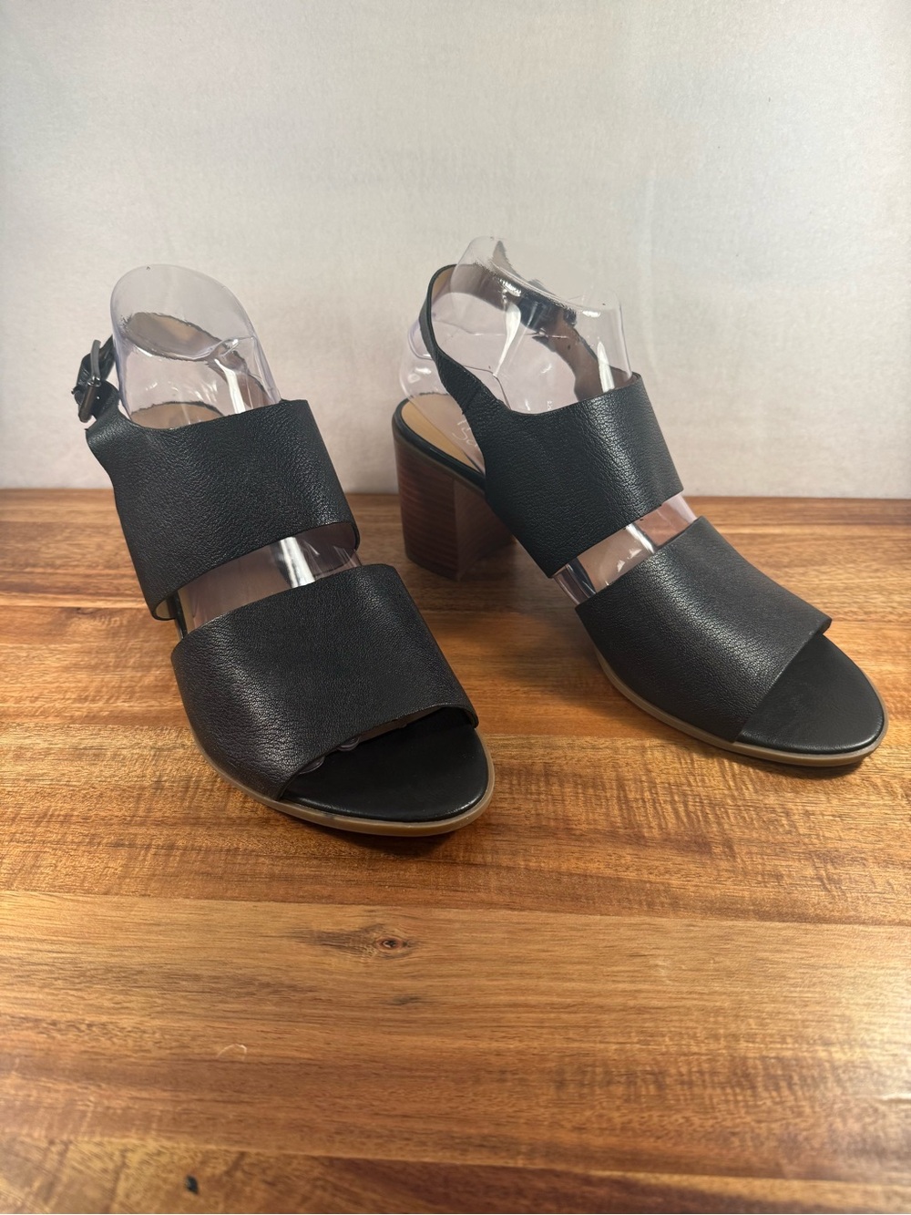 Franco Sarto Paisley Black Leather Heeled Sandals Size 10 NWOT